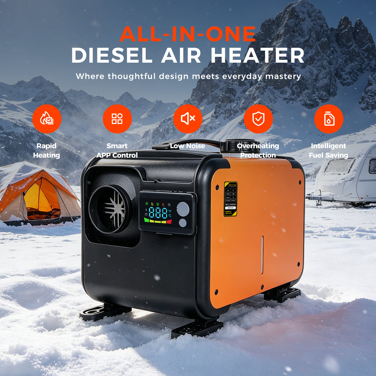 Sunster TP-B1 Diesel Heater 8KW 12/24V & 110-240V, Bluetooth with A2201B LCD Display + 433 Wireless Remote