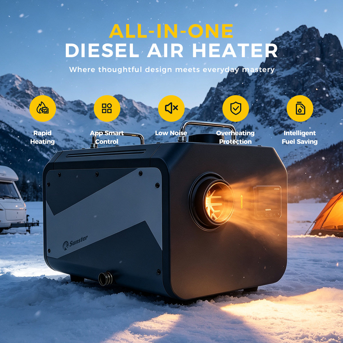 Sunster TP RO 8KW WiFi & Bluetooth Diesel Heater 12/24V 110-240V, All-in-One with A2409WB Panel & Wireless Smart Remote with C0 monitoring
