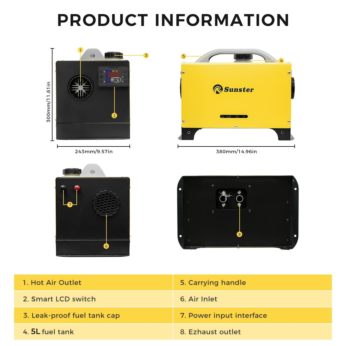 Sunster A2013ST Diesel Heater 8KW 12/24V 110-240V, Plus A2409PW Switch All in One WIFI Bluetooth Version