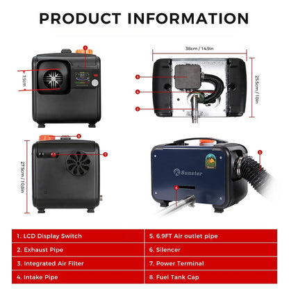 Sunster A2302BHP Diesel Heater 8KW 12/24V 110-240V, All In One Bluetooth Version