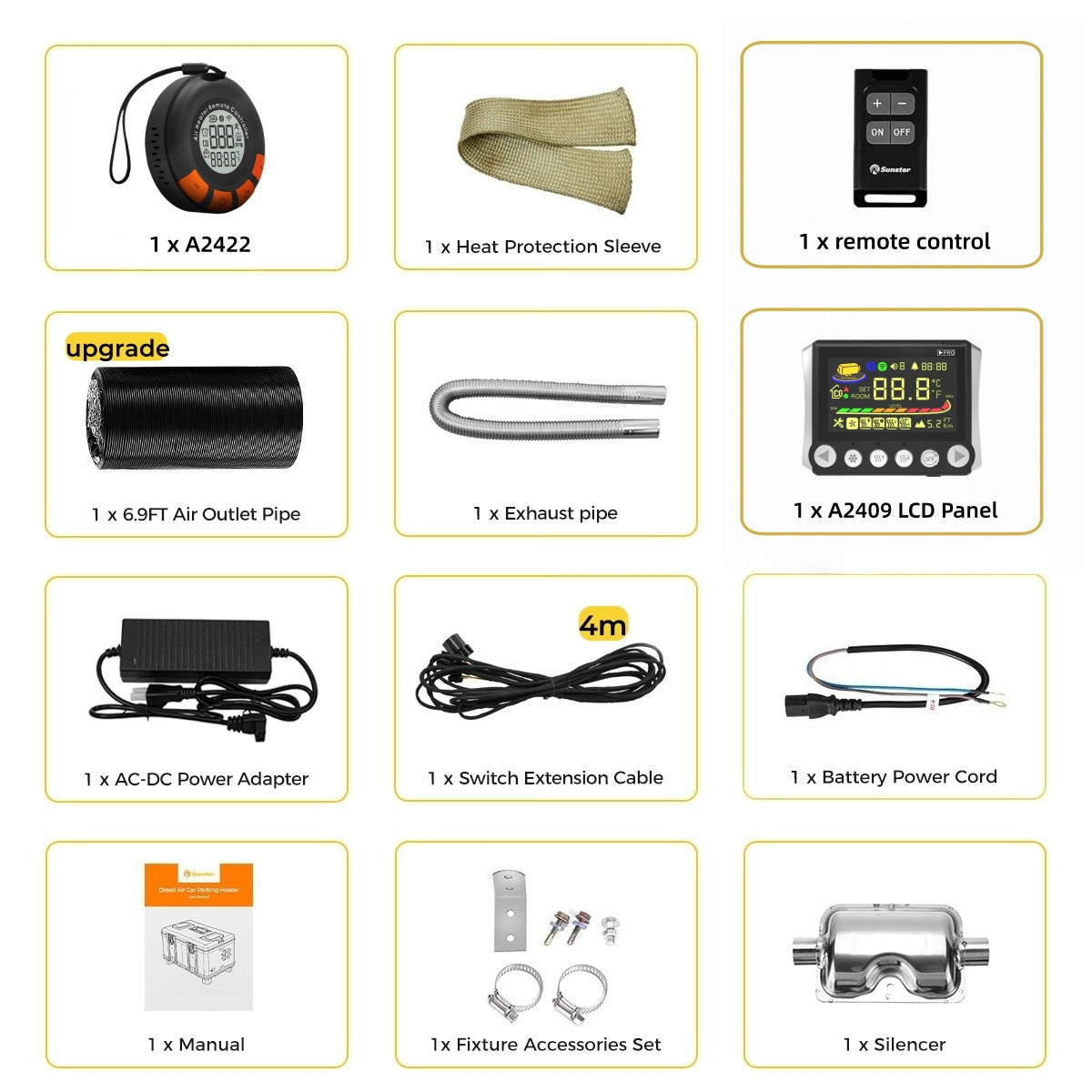 Sunster TB10PRO Diesel Heater 8KW 12/24V 110-240V With Wireless Temperature Remote Control, ToolBox Bluetooth Upgrade Version
