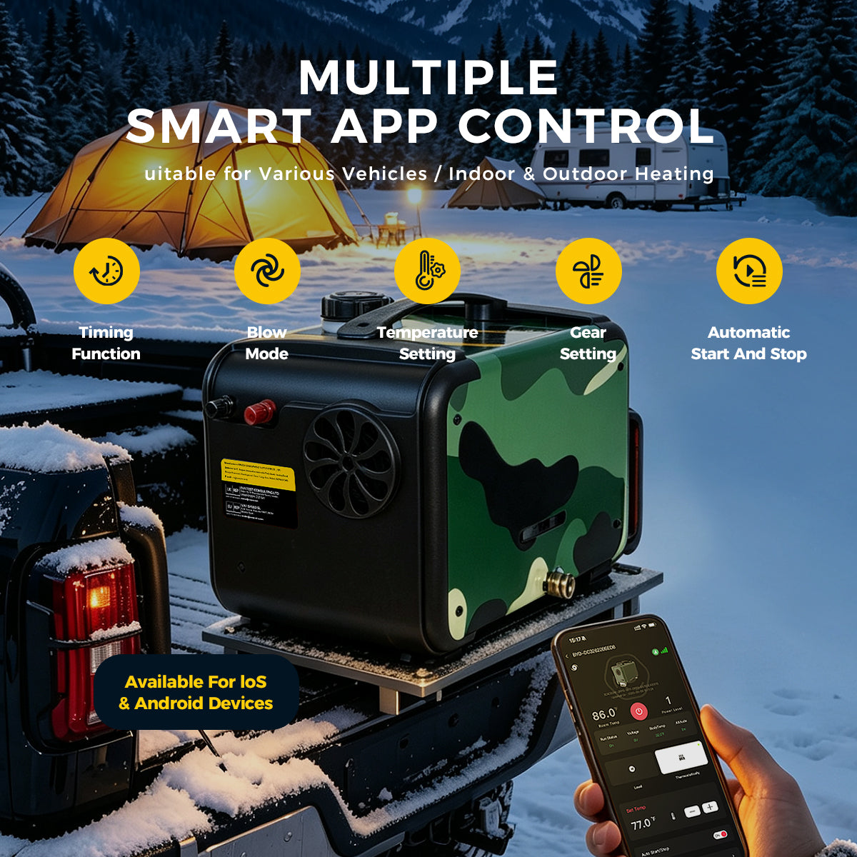 Sunster TP B3 Diesel Heater 8KW 12/24V 110-240V Bluetooth, All-in-One with 2602B LCD Panel & R2603 Smart Remote with Thermostat & CO Monitor