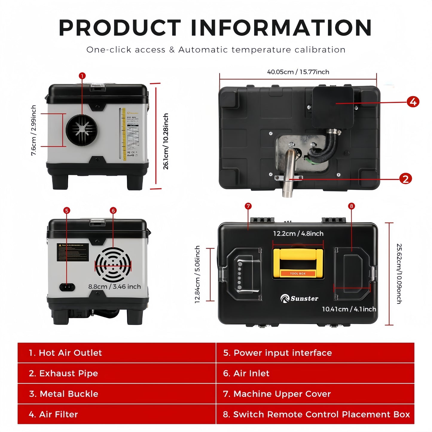 Sunster TB10 Diesel Heater 8KW 12/24V 110-240V, ToolBox Bluetooth Upgrade Version