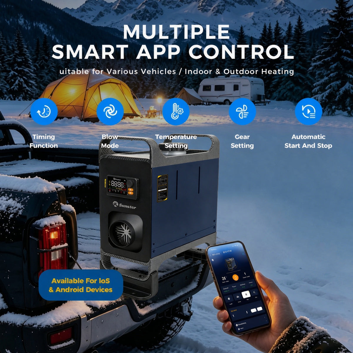 Sunster TR B2 Diesel Heater 8KW 12/24V 110-240V Bluetooth, Vertical All-in-One with LCD Panel & Remote, Quiet Operation