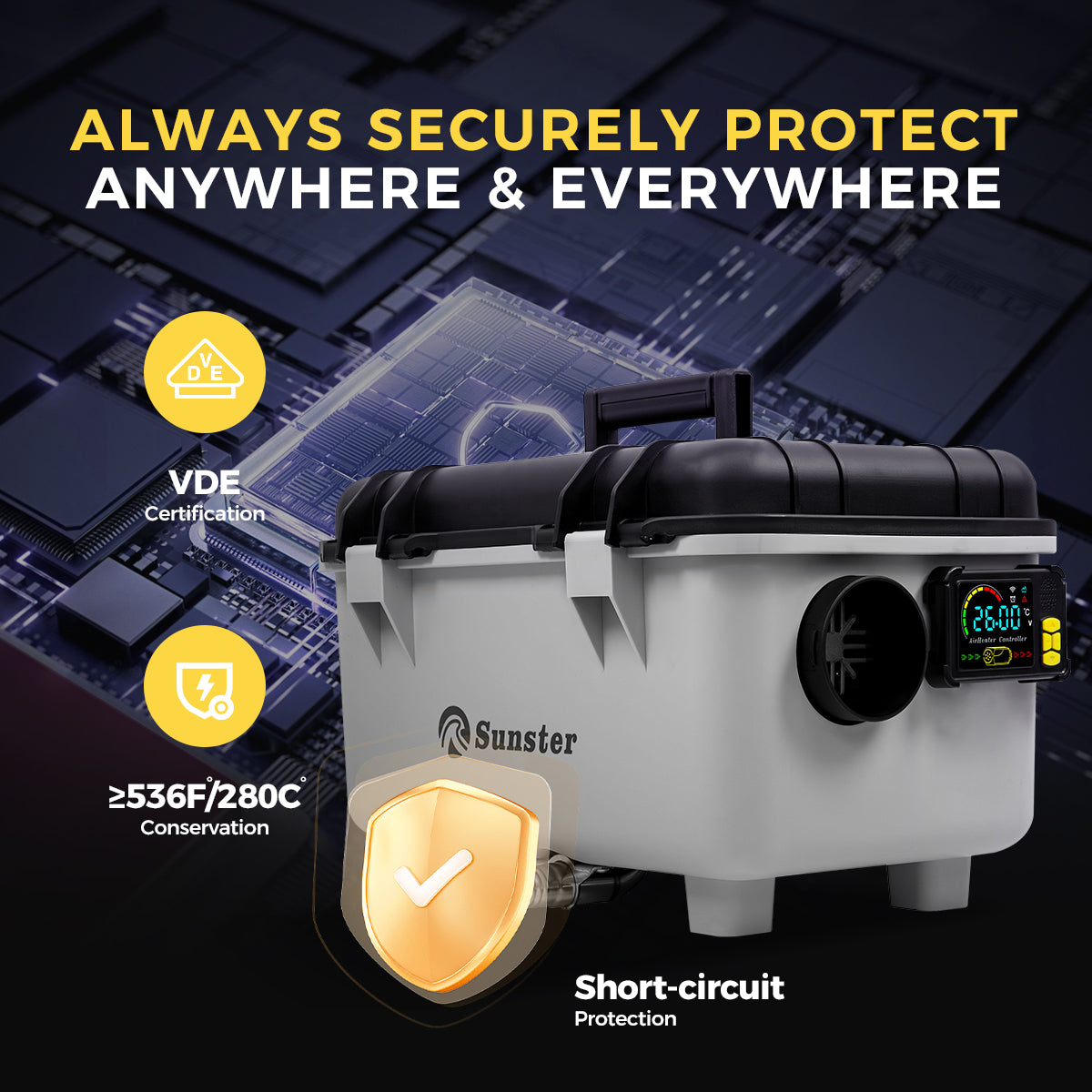 Sunster TB30 Diesel Heater 8KW 12/24V 110-240V, ToolBox Bluetooth Version