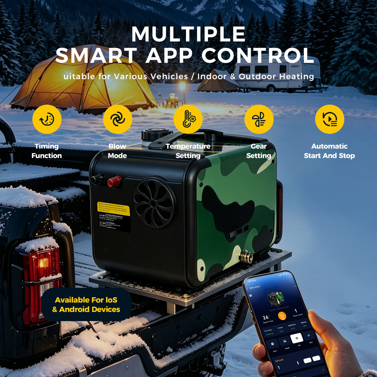 Sunster TP B3 Diesel Heater 8KW 12/24V 110-240V Bluetooth, All-in-One with 2602B LCD Panel & R2603 Smart Remote with Thermostat & CO Monitor