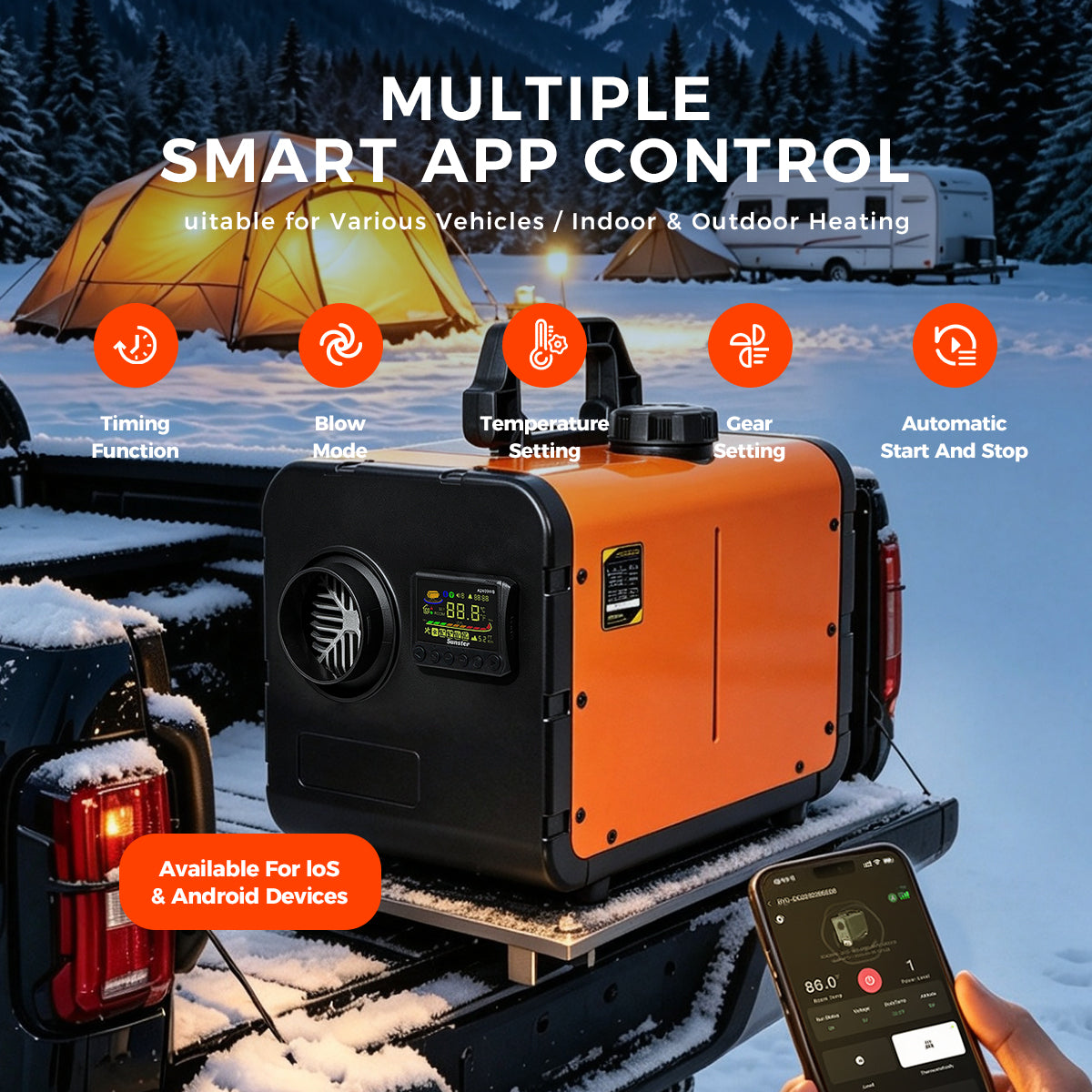 Sunster TP W1 WiFi & Bluetooth Diesel Heater 8KW 12/24V 110-240V, All-in-One with 2409WB Panel & 4-Button Remote
