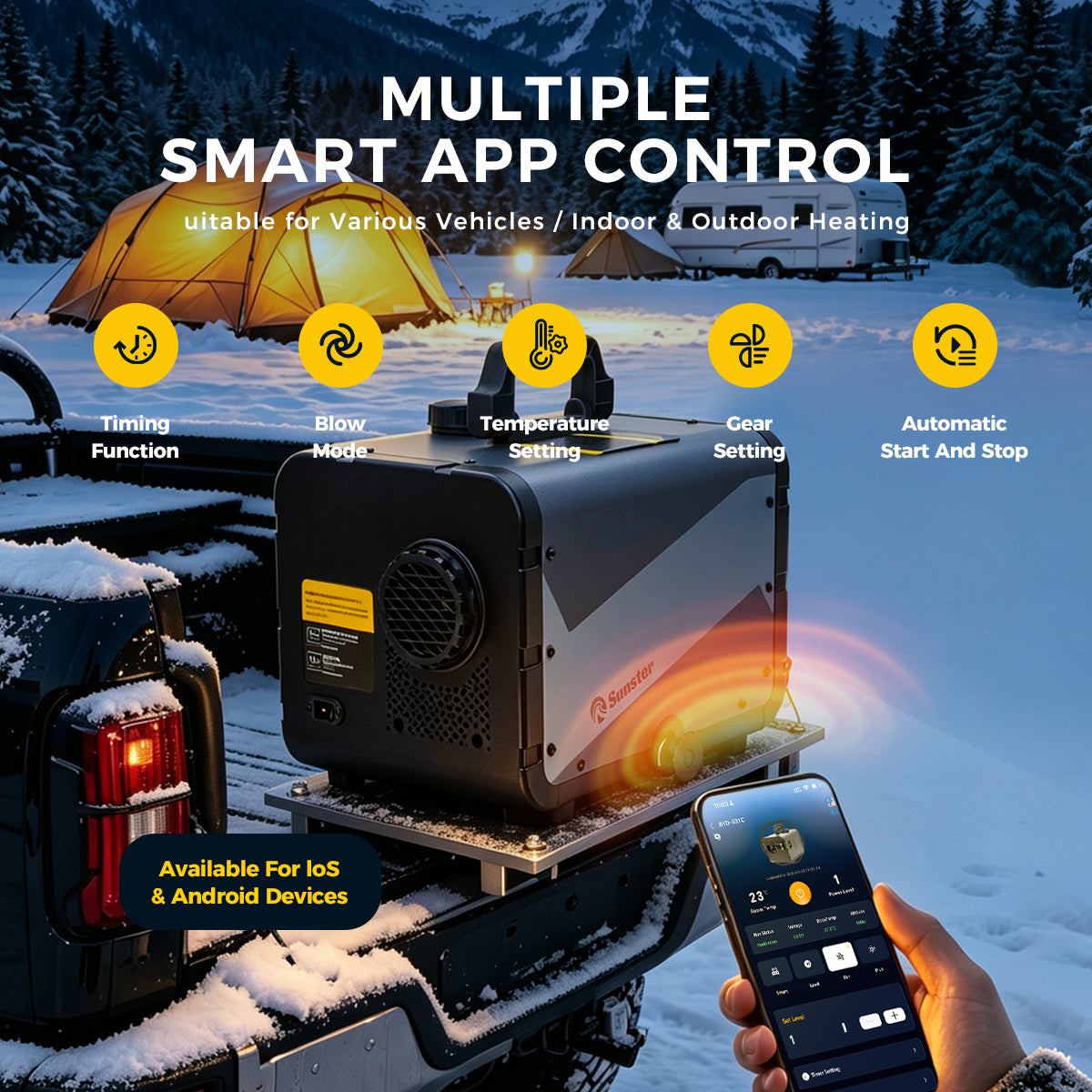 Sunster TP BW Diesel Heater 8KW 12/24V 110-240V All-in-One WiFi & Bluetooth with A2605 Panel & R2605 Remote, dual brushless motor