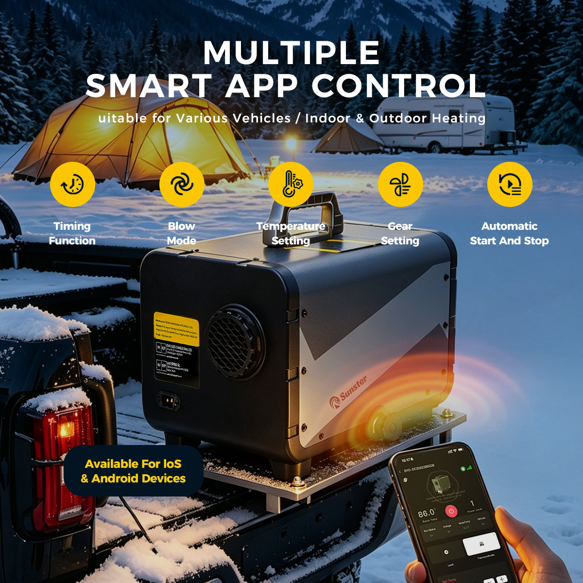 Sunster TP RO 8KW WiFi & Bluetooth Diesel Heater 12/24V 110-240V, All-in-One with A2409WB Panel & Wireless Smart Remote with C0 monitoring