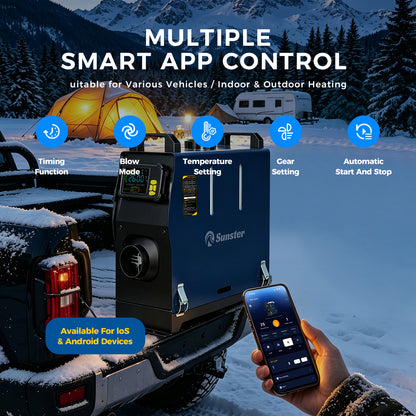 Sunster TR B1 Diesel Heater 2KW 12/24V 110-240V Bluetooth, Vertical All-in-One with 2200BH Panel & 4-Button Remote