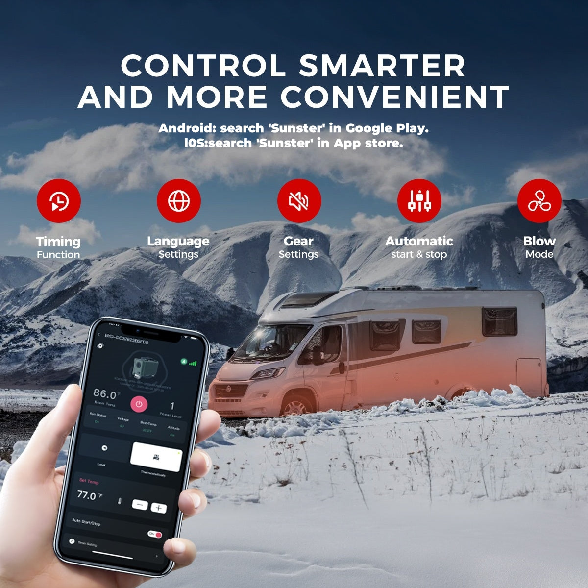 Sunster A2209V Diesel Heater 8KW 12/24V, All In One Bluetooth Version