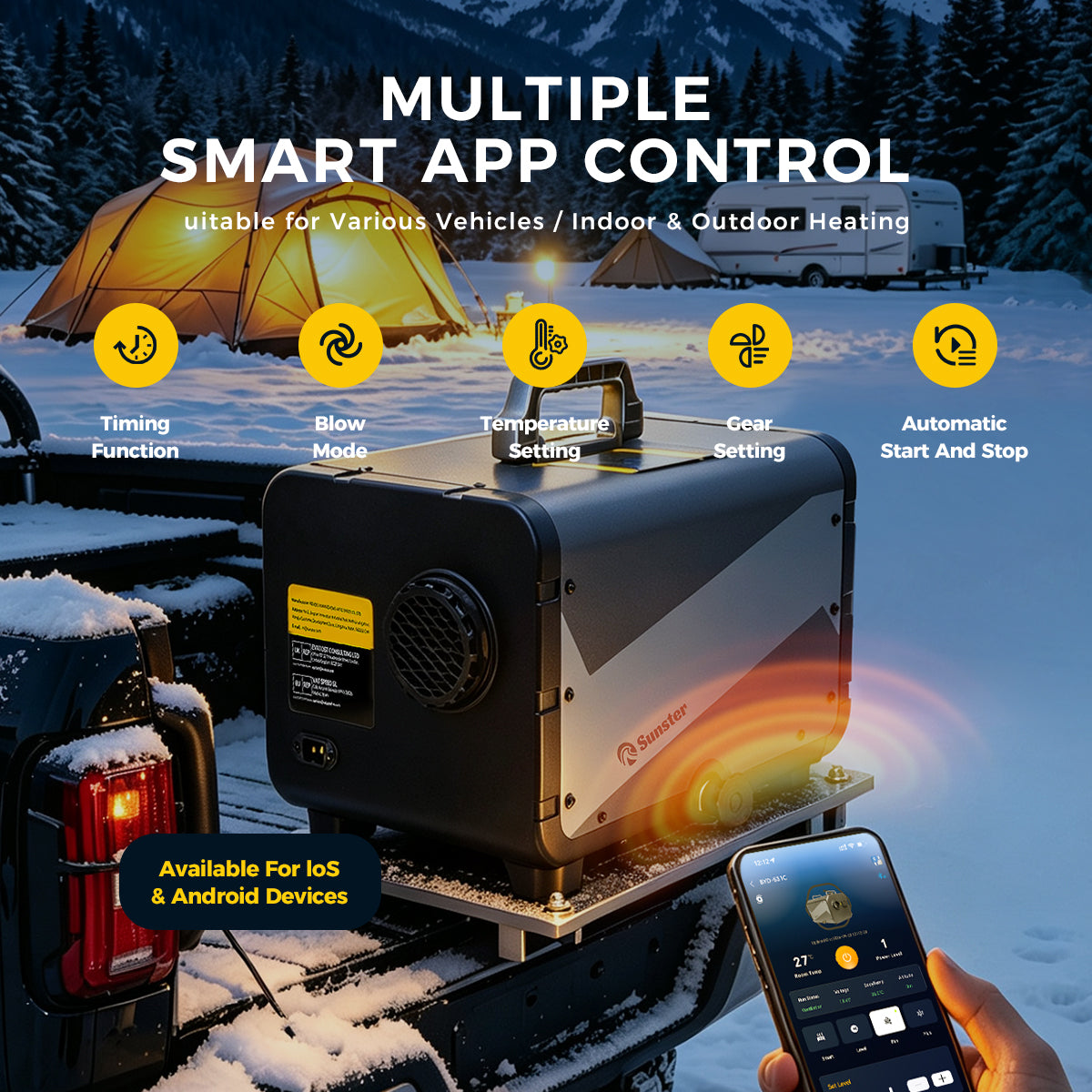 Sunster TP RO 9KW WiFi & Bluetooth Diesel Heater 12/24V 110-240V, All-in-One with A2409WB Panel & Wireless Smart Remote with CO monitoring