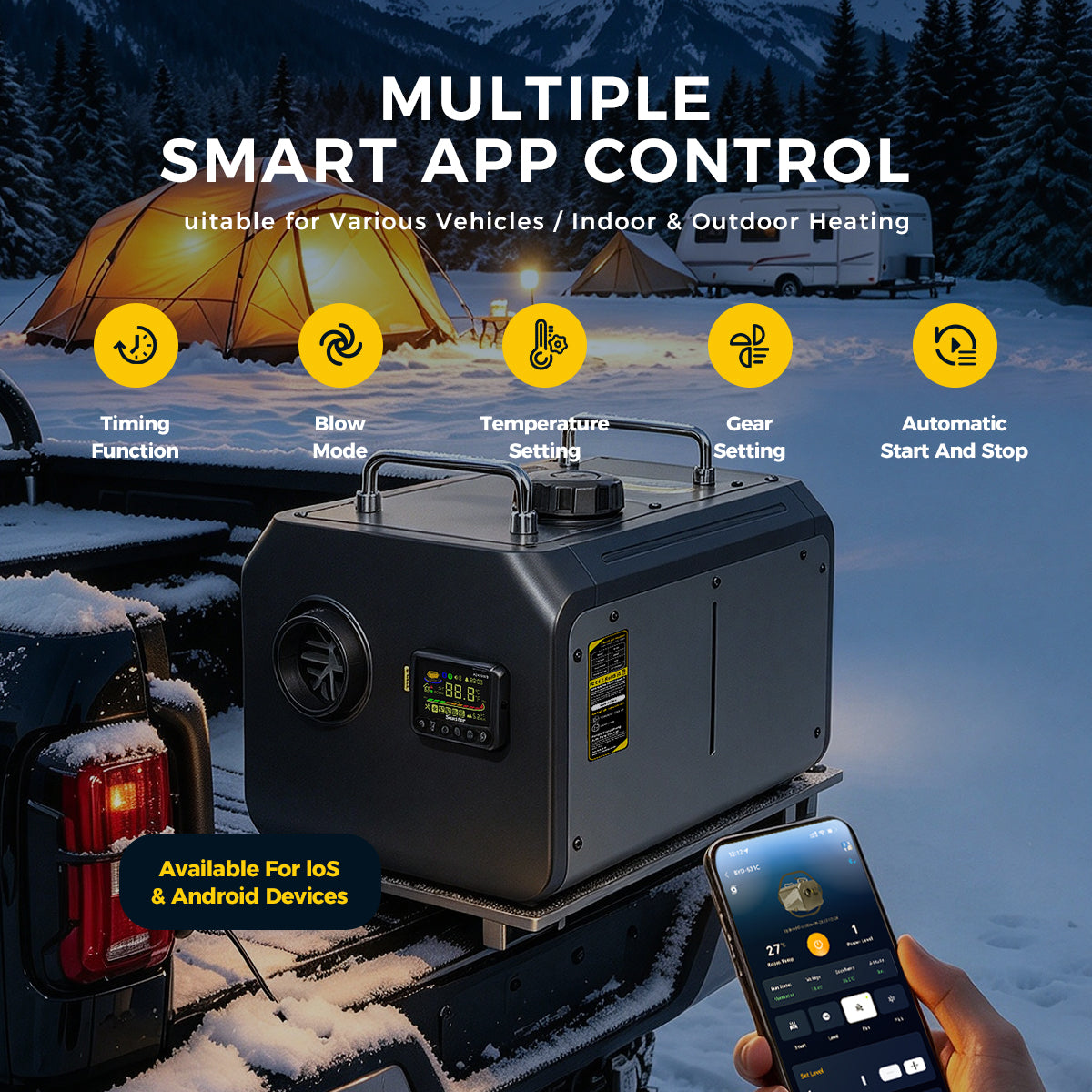 Sunster TP RO 9KW WiFi & Bluetooth Diesel Heater 12/24V 110-240V, All-in-One with A2409WB Panel & Wireless Smart Remote with CO monitoring