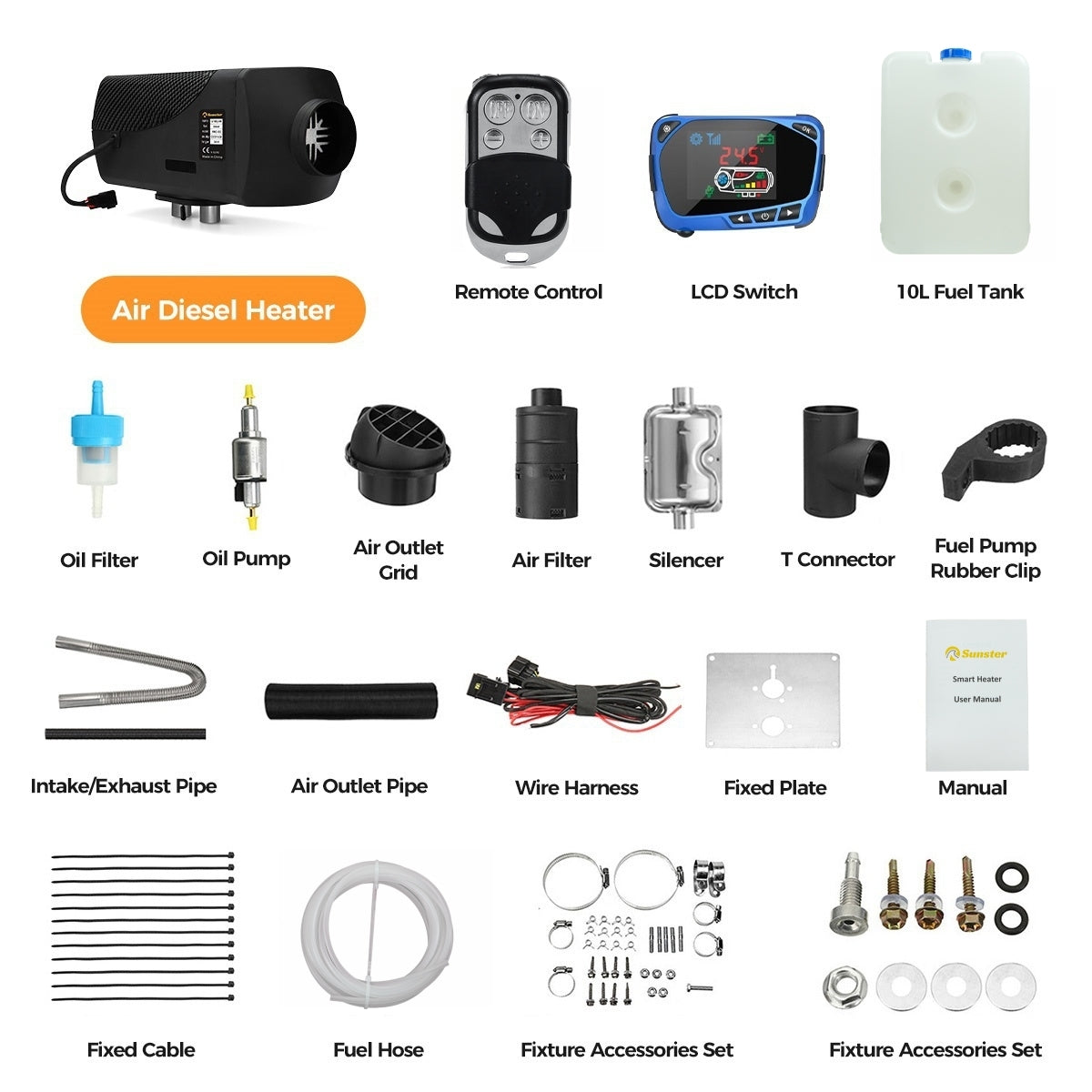 8KW 12V Split Diesel Air Heater Blue LCD Basic Remote For Camper Van