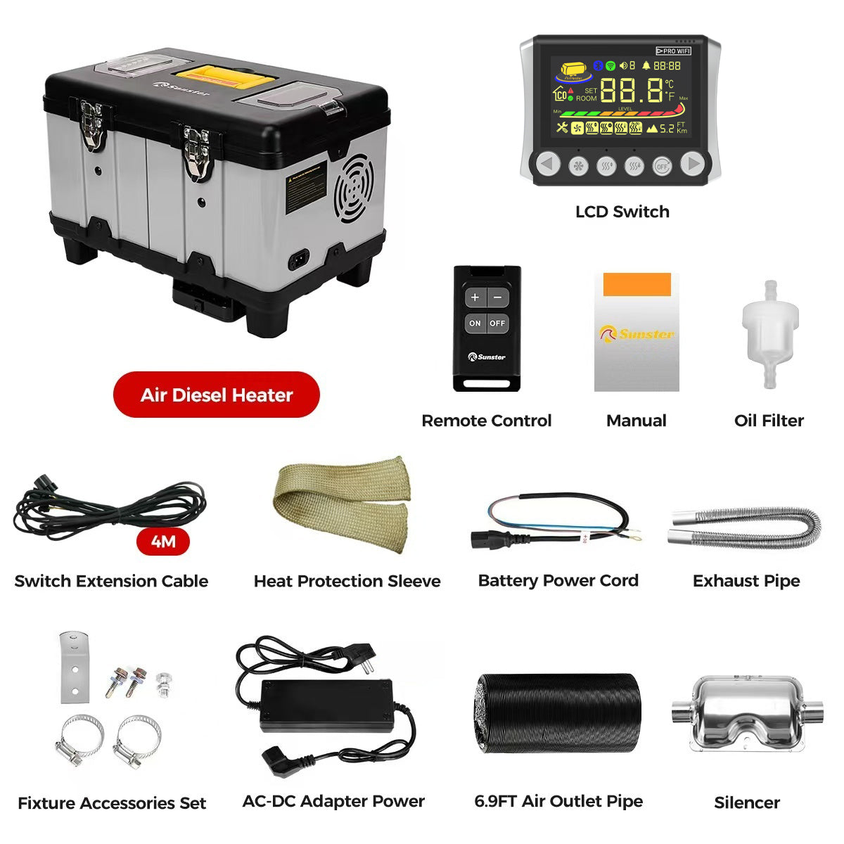 Sunster TB10 Diesel Heater 8KW 12/24V 110-240V, ToolBox WIFI Bluetooth Upgrade Version (Pre-order Sale)