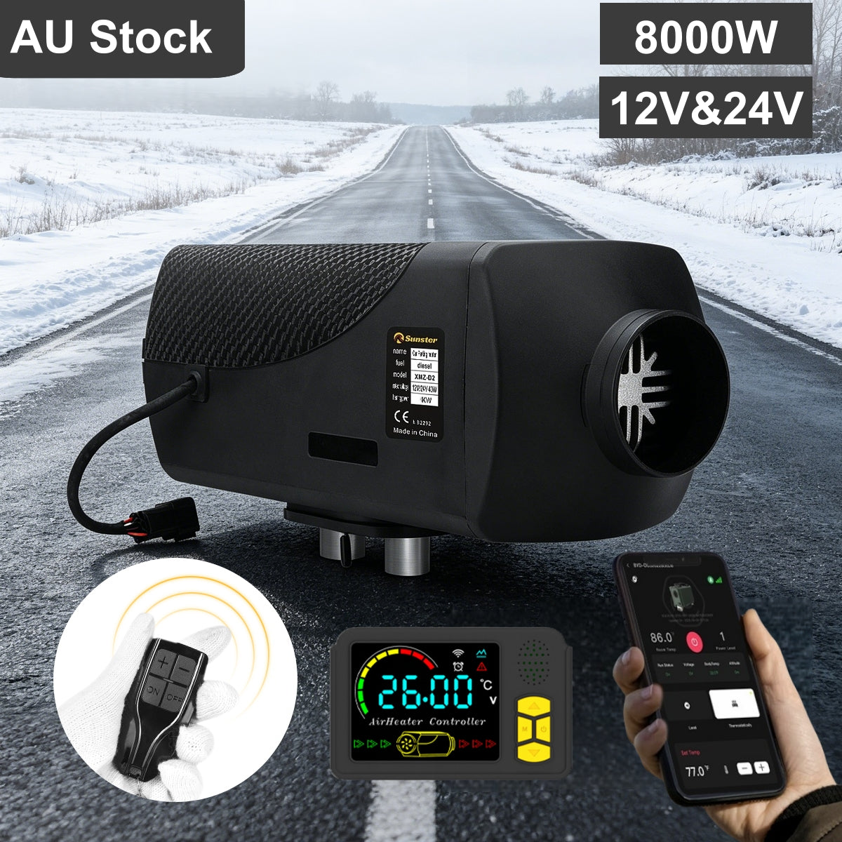 Sunster A2200BS Diesel Heater 8KW 12/24V, Traditional Bluetooth Version